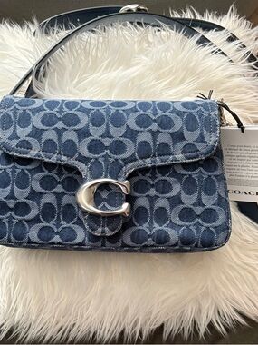 Coach Blue Denim Signature C Flap Shoulder Bag